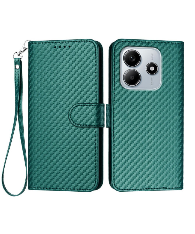 Housse Poco M7 Pro 5G Carbone Fonction Portefeuille avec Lanière