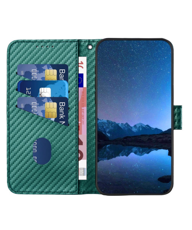 Housse Poco M7 Pro 5G Carbone Fonction Portefeuille avec Lanière