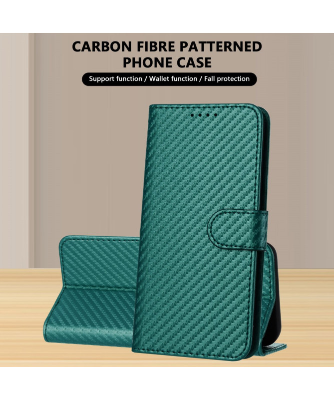 Housse Poco M7 Pro 5G Carbone Fonction Portefeuille avec Lanière