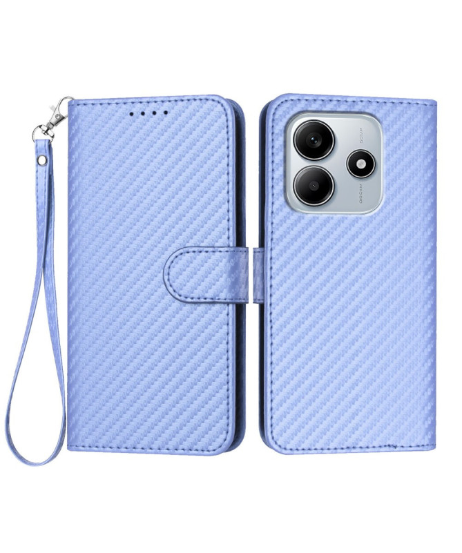 Housse Poco M7 Pro 5G Carbone Fonction Portefeuille avec Lanière