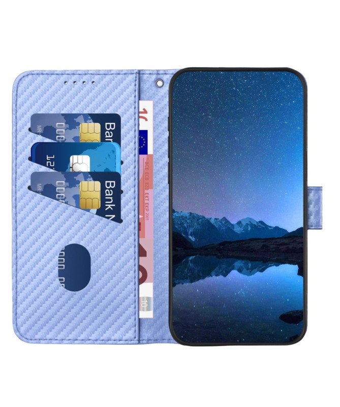 Housse Poco M7 Pro 5G Carbone Fonction Portefeuille avec Lanière