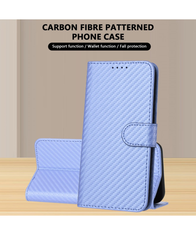 Housse Poco M7 Pro 5G Carbone Fonction Portefeuille avec Lanière