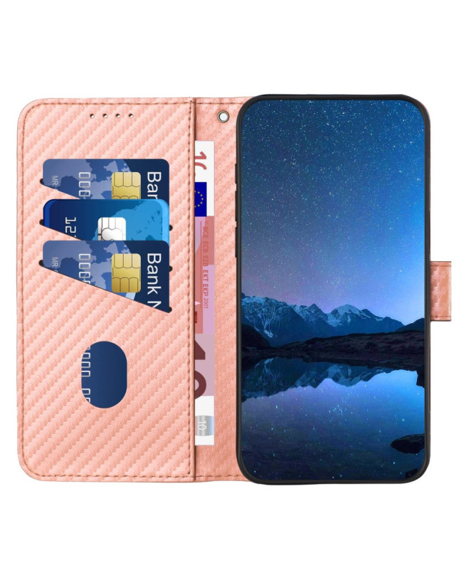 Housse Poco M7 Pro 5G Carbone Fonction Portefeuille avec Lanière