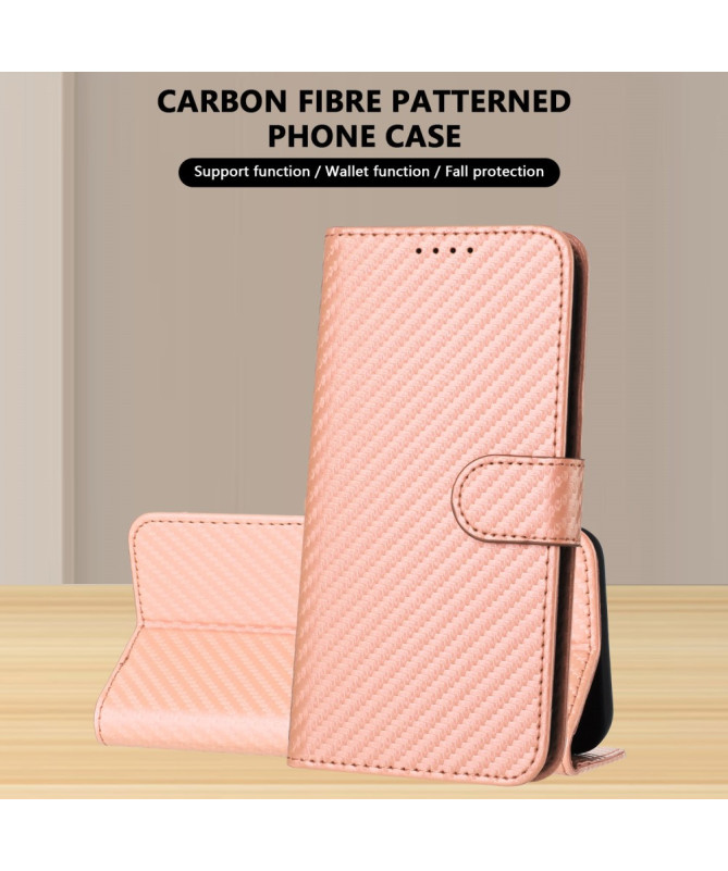 Housse Poco M7 Pro 5G Carbone Fonction Portefeuille avec Lanière
