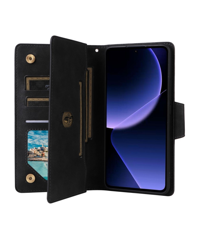 Housse Poco M7 Pro 5G Portefeuille Zippé avec Lanière | LORAN