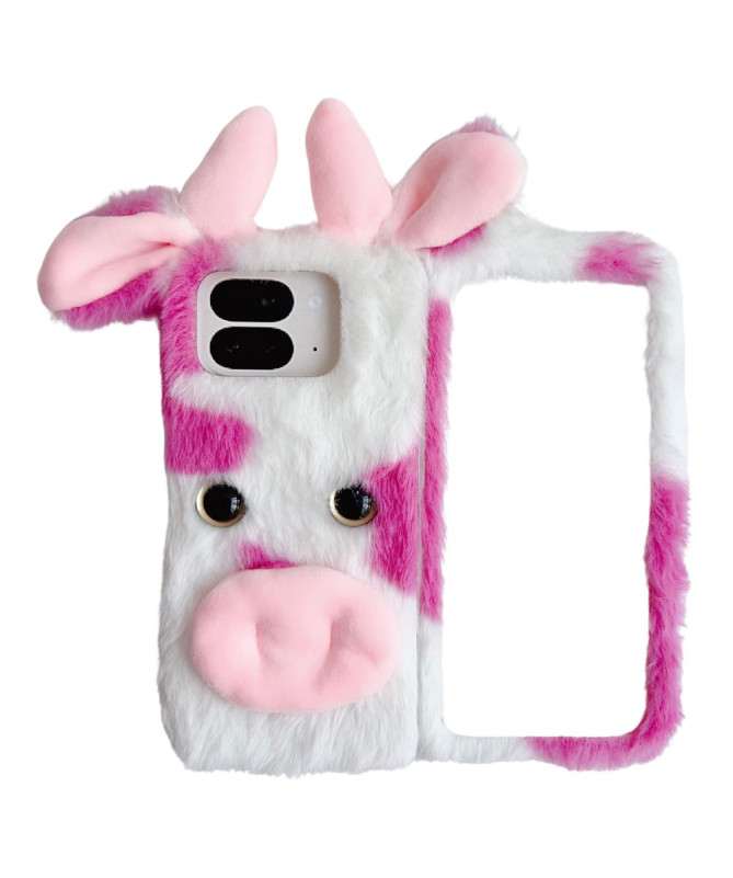 Coque Pixel 9 Pro Fold hiver peluche vache, douce et fun