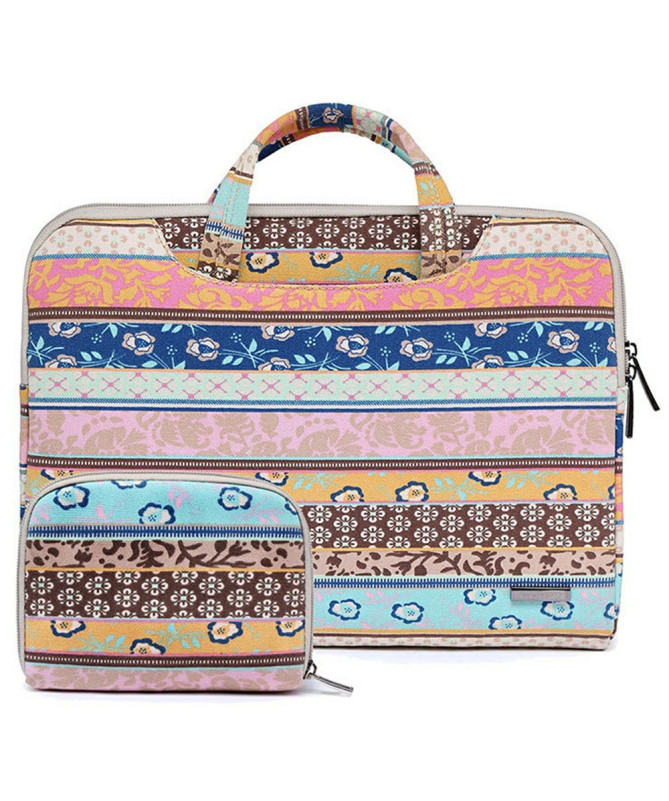 Housse PC 13.3" multicolore à rayures florales + trousse assortie