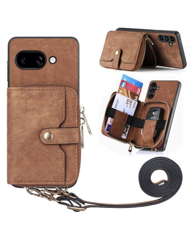 Coque Google Pixel 9a à sangle, fermeture zippée et porte-cartes