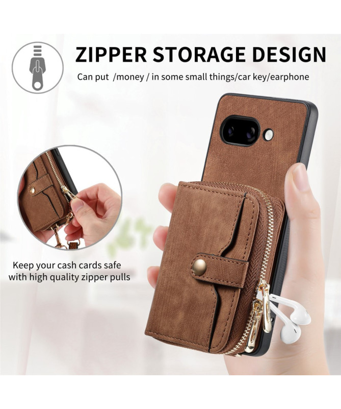Coque Google Pixel 9a à sangle, fermeture zippée et porte-cartes