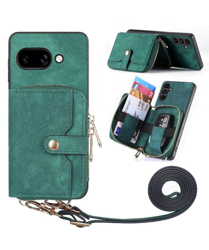 Coque Google Pixel 9a à sangle, fermeture zippée et porte-cartes