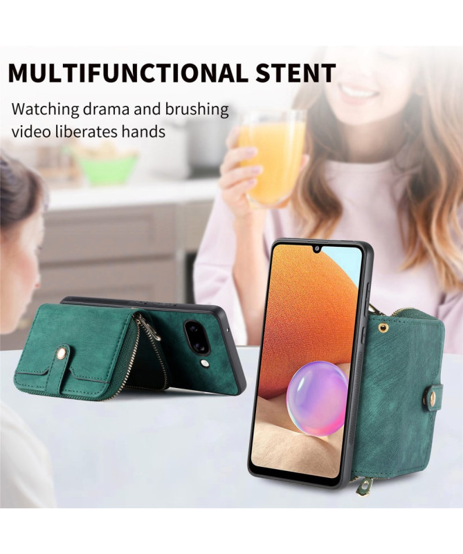 Coque Google Pixel 9a à sangle, fermeture zippée et porte-cartes