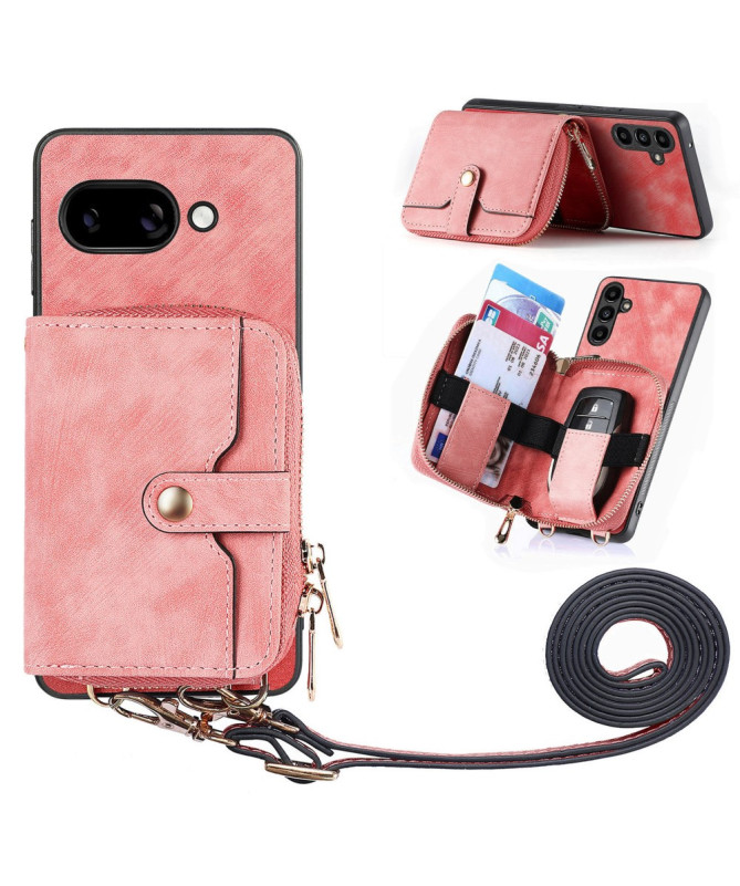 Coque Google Pixel 9a à sangle, fermeture zippée et porte-cartes