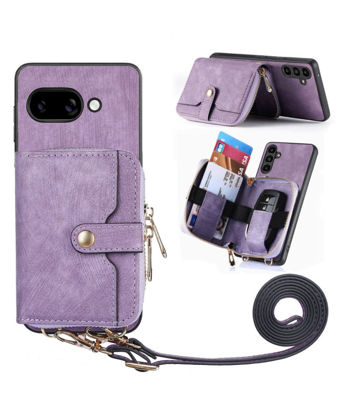 Coque Google Pixel 9a à sangle, fermeture zippée et porte-cartes