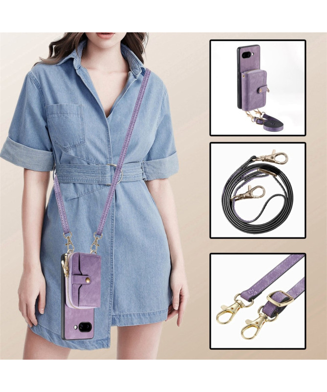 Coque Google Pixel 9a à sangle, fermeture zippée et porte-cartes