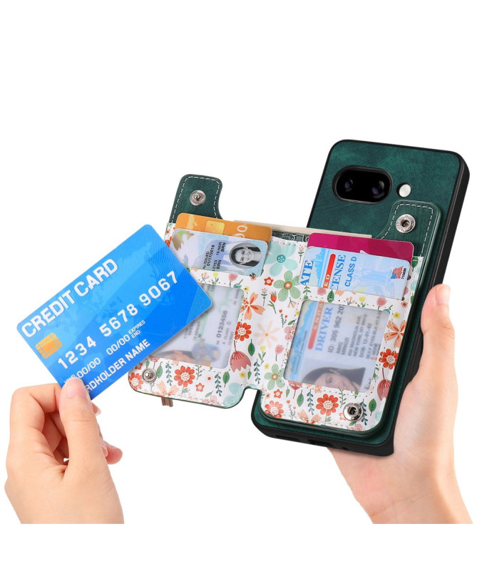 Coque Google Pixel 9a zippée fleurs RFID et support intégré