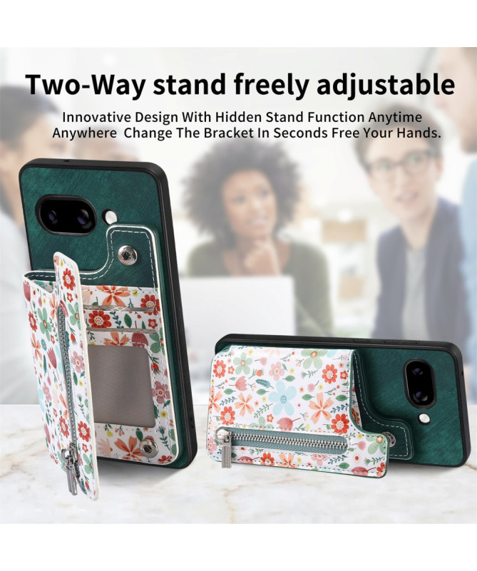 Coque Google Pixel 9a zippée fleurs RFID et support intégré