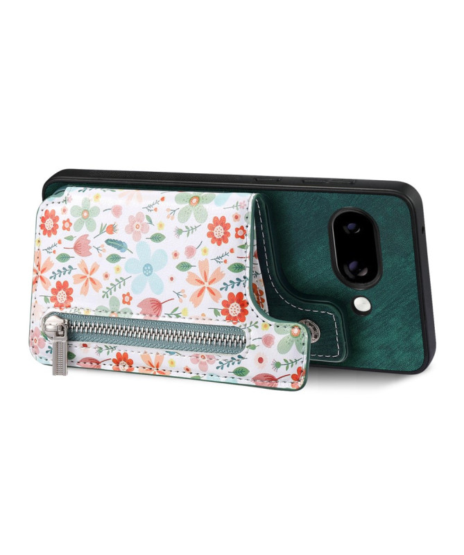 Coque Google Pixel 9a zippée fleurs RFID et support intégré