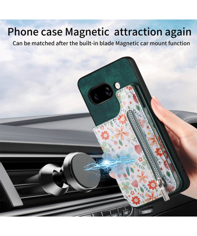 Coque Google Pixel 9a zippée fleurs RFID et support intégré
