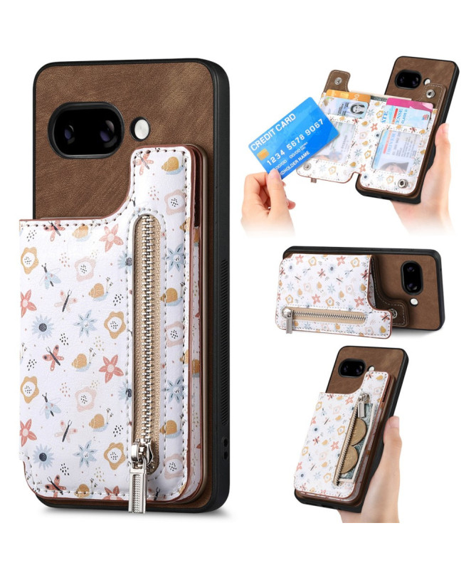 Coque Google Pixel 9a zippée fleurs RFID et support intégré