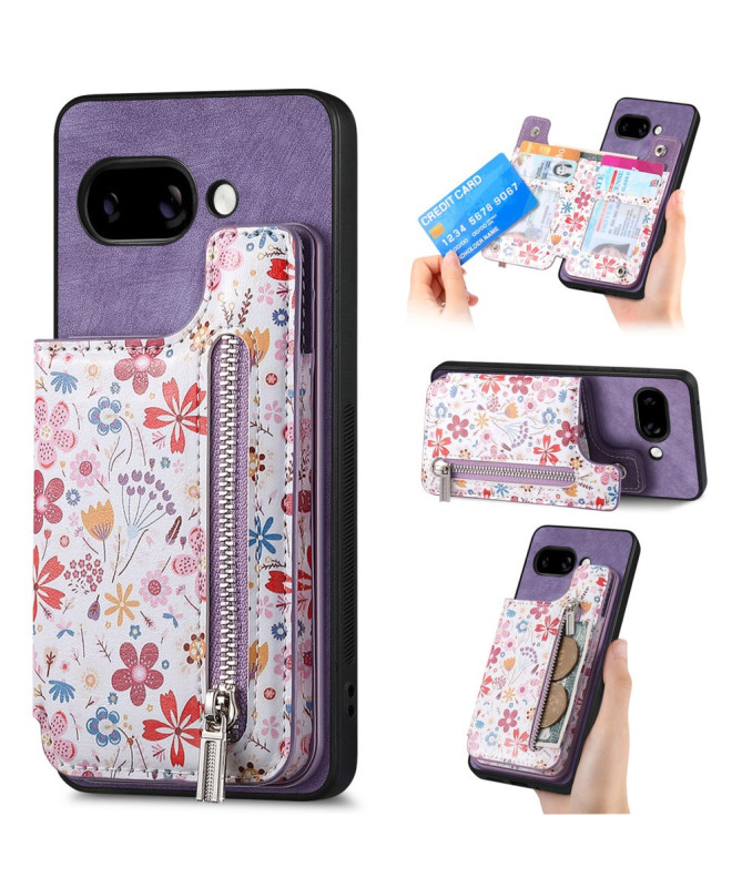 Coque Google Pixel 9a zippée fleurs RFID et support intégré