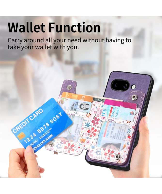 Coque Google Pixel 9a zippée fleurs RFID et support intégré