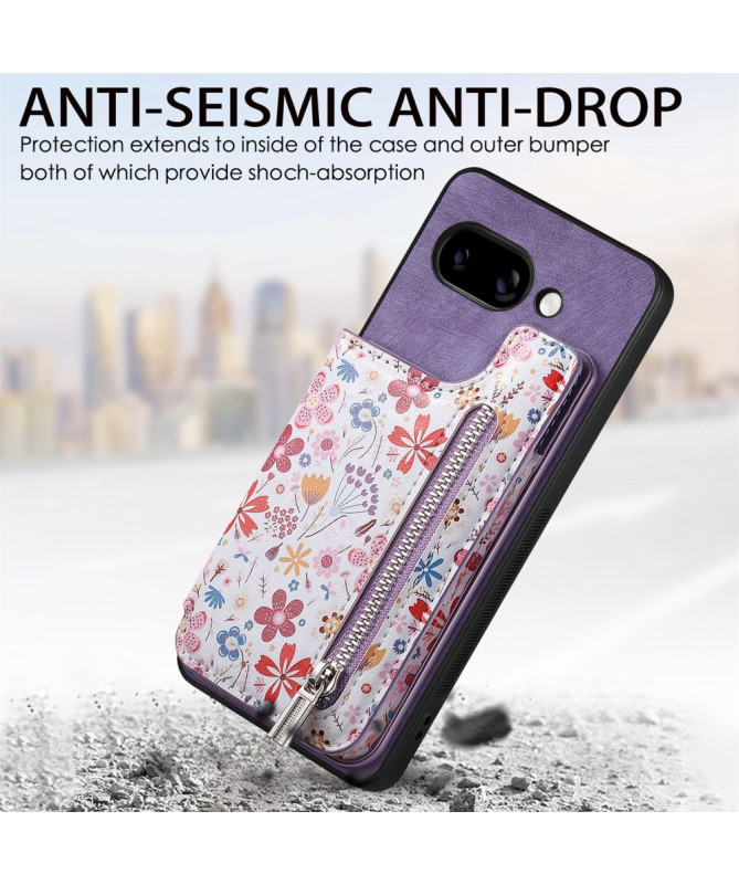Coque Google Pixel 9a zippée fleurs RFID et support intégré