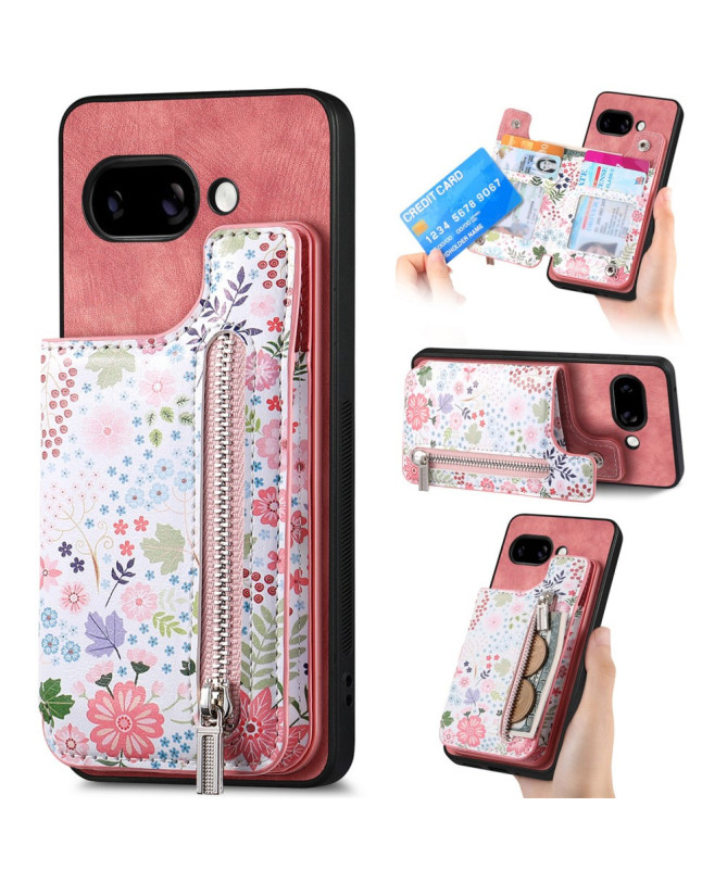 Coque Google Pixel 9a zippée fleurs RFID et support intégré