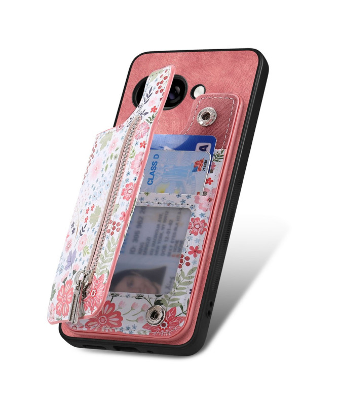 Coque Google Pixel 9a zippée fleurs RFID et support intégré