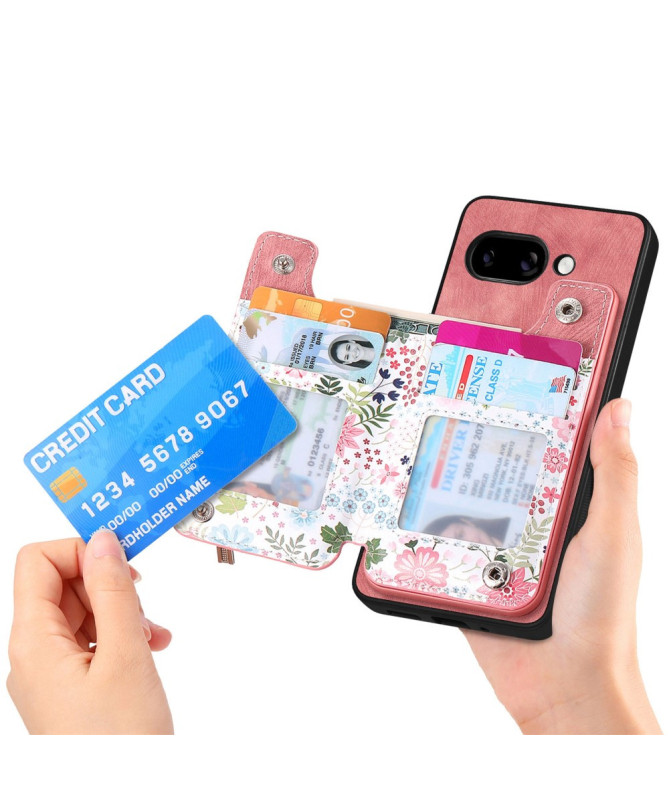 Coque Google Pixel 9a zippée fleurs RFID et support intégré