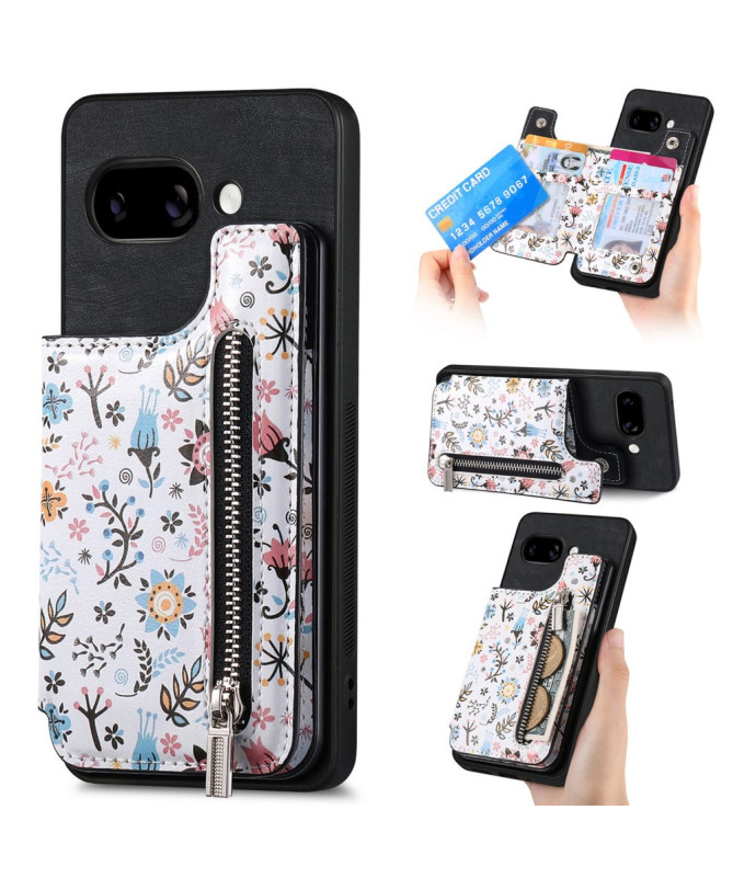 Coque Google Pixel 9a zippée fleurs RFID et support intégré