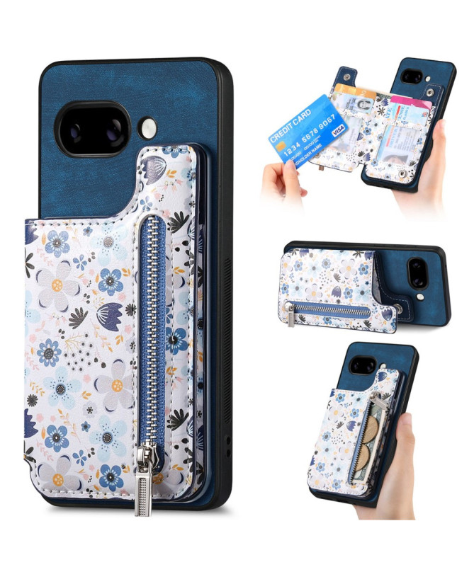 Coque Google Pixel 9a zippée fleurs RFID et support intégré