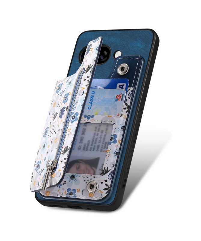 Coque Google Pixel 9a zippée fleurs RFID et support intégré