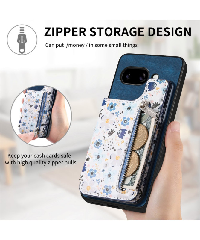 Coque Google Pixel 9a zippée fleurs RFID et support intégré
