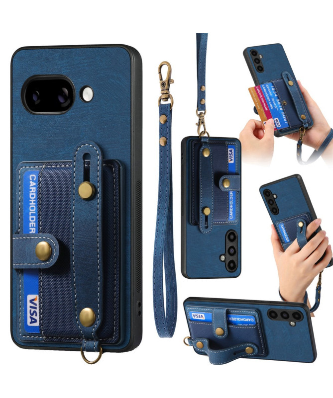 Coque Google Pixel 9a rétro, porte-cartes et sangle support