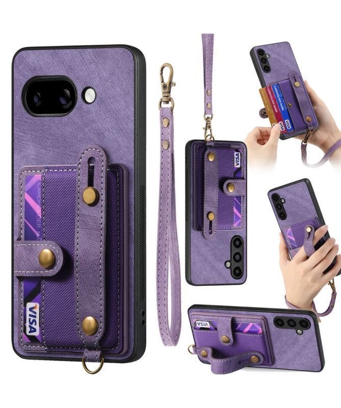 Coque Google Pixel 9a rétro, porte-cartes et sangle support