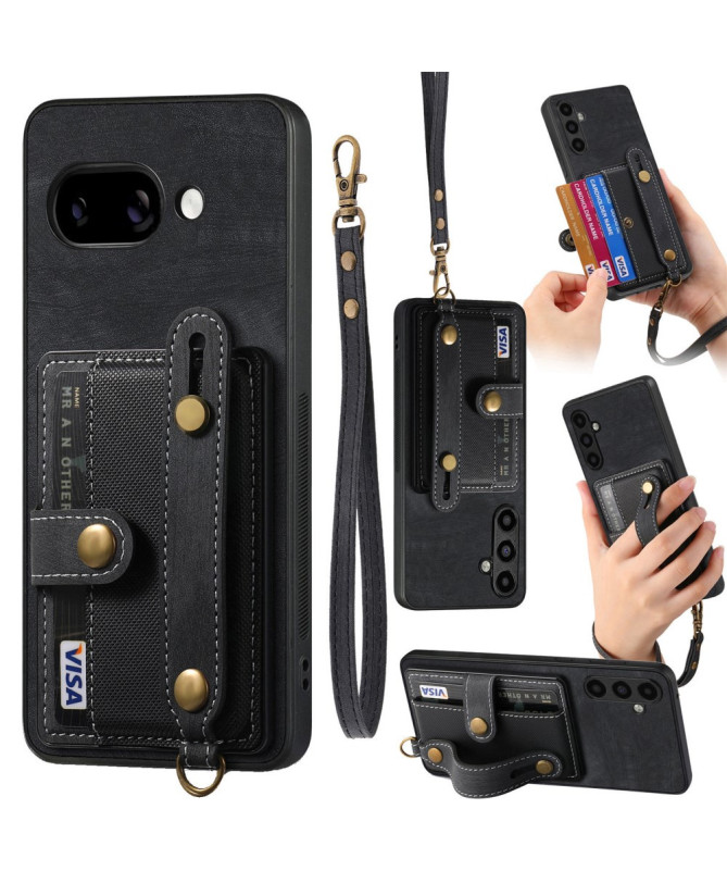 Coque Google Pixel 9a rétro, porte-cartes et sangle support