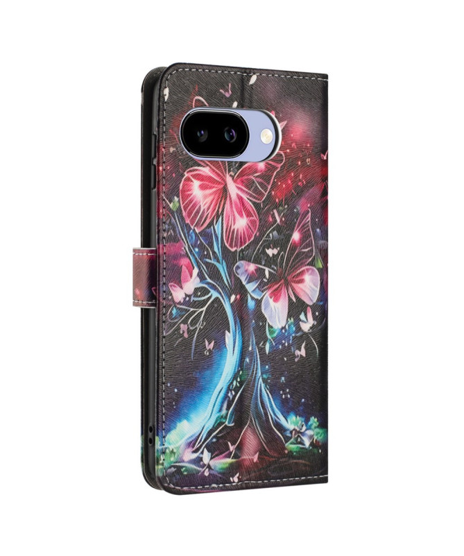 Housse Google Pixel 9a portefeuille, arbre lumineux et papillons
