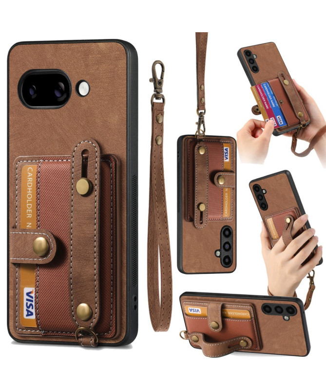 Coque Google Pixel 9a rétro, porte-cartes et sangle support