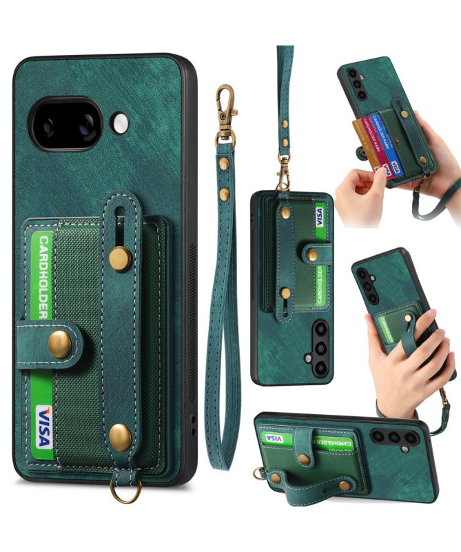 Coque Google Pixel 9a rétro, porte-cartes et sangle support