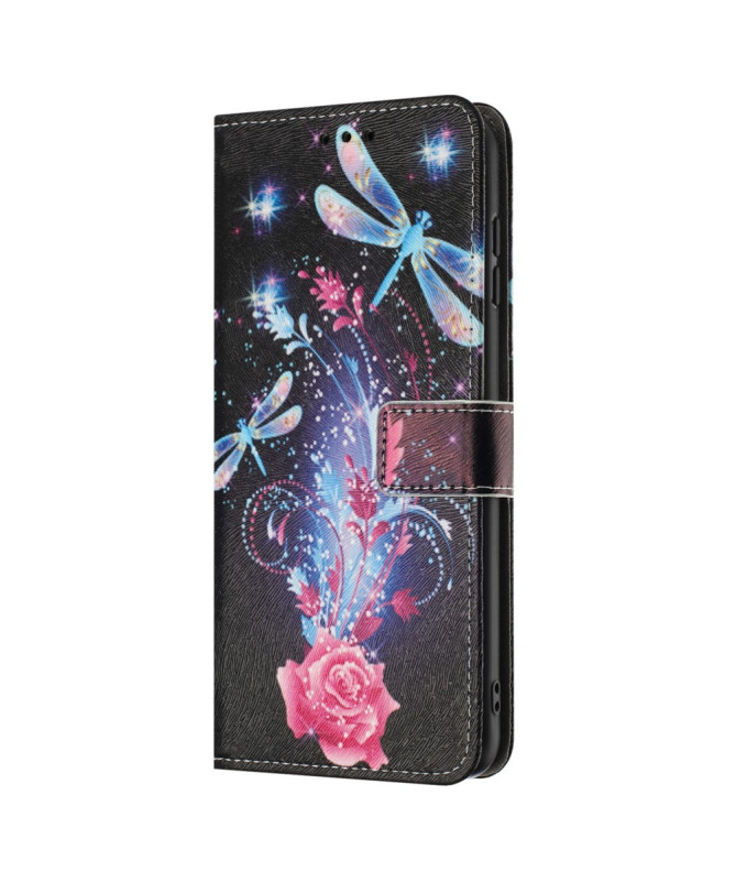 Housse Google Pixel 9a portefeuille, libellules et éclats floraux