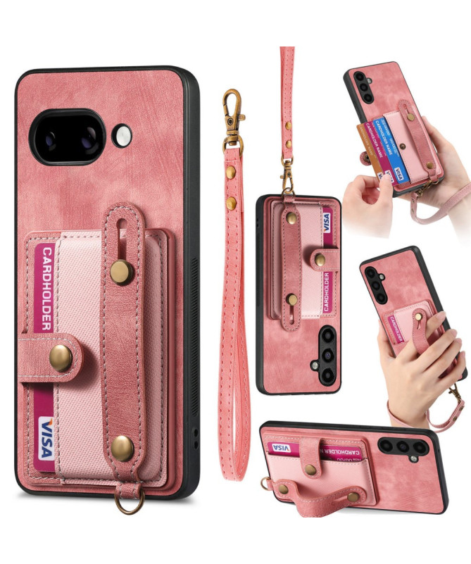 Coque Google Pixel 9a rétro, porte-cartes et sangle support