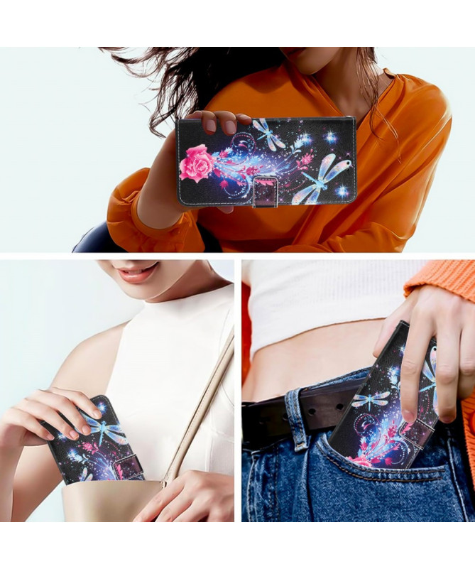 Housse Google Pixel 9a portefeuille, libellules et éclats floraux