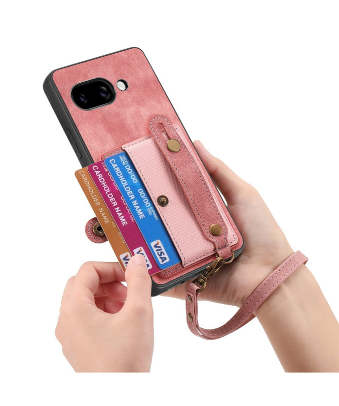 Coque Google Pixel 9a rétro, porte-cartes et sangle support