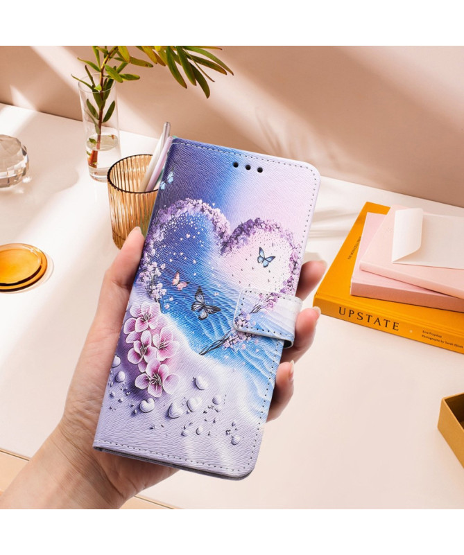Housse Google Pixel 9a portefeuille, illustration cœur et papillons