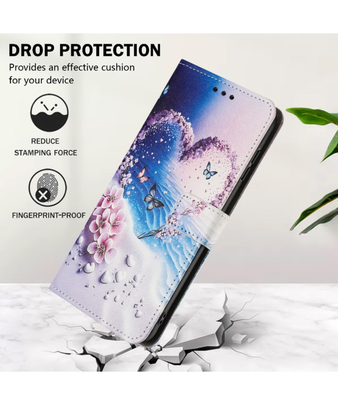 Housse Google Pixel 9a portefeuille, illustration cœur et papillons