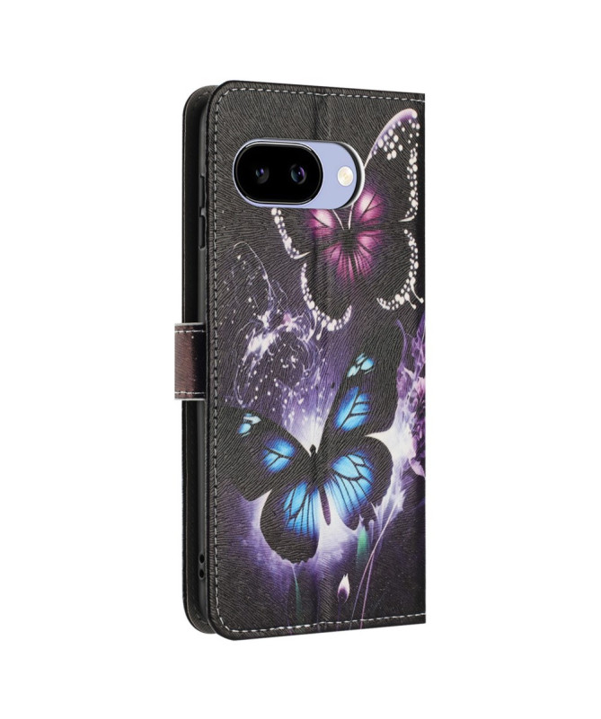 Housse Google Pixel 9a portefeuille, papillons effet lumineux