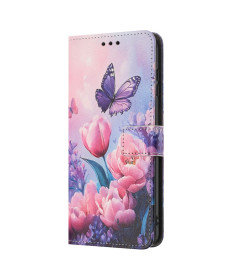 Housse Google Pixel 9a portefeuille, design papillon et fleurs