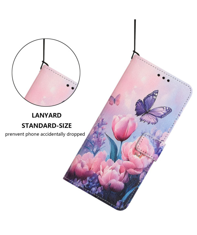 Housse Google Pixel 9a portefeuille, design papillon et fleurs