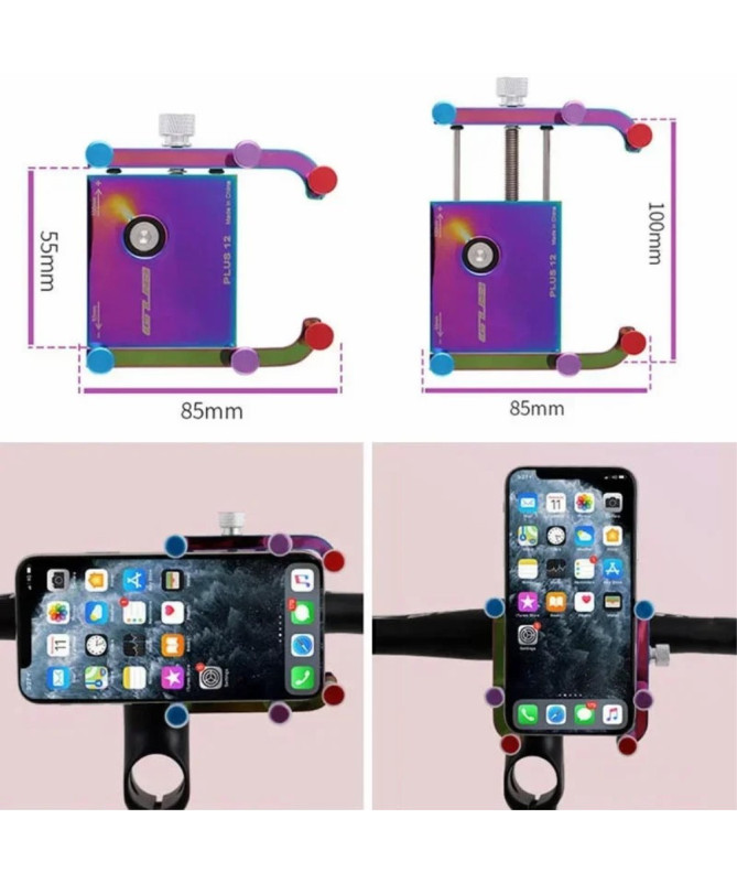 Support téléphone vélo multicolore, aluminium anodisé, fixation guidon