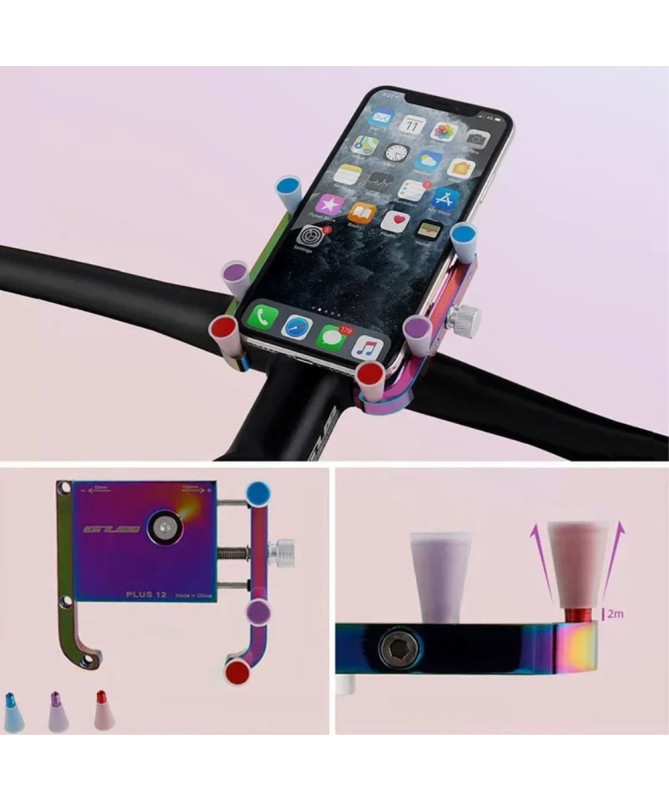 Support téléphone vélo multicolore, aluminium anodisé, fixation guidon